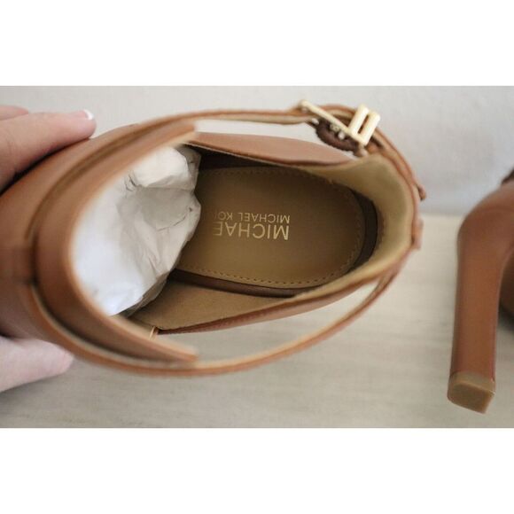 Michael Kors Women's Sz 7M Brown Lawson Open Toe Leather Stiletto Booties - Picture 8 of 12